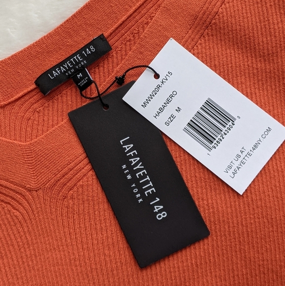 Lafayette 148 Sweater Lightweight Rib Knit V-Neck Pullover Habanero Orange M NWT - Picture 13 of 14